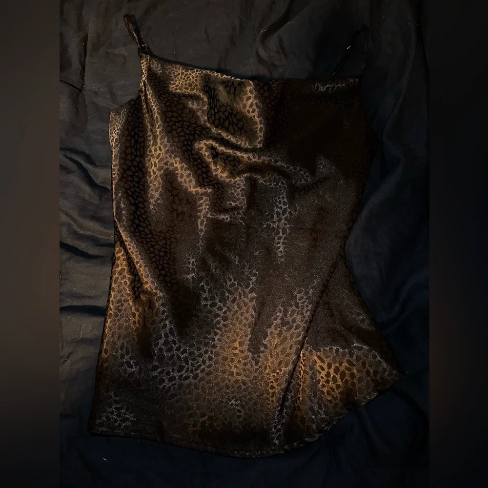 Renee C Monochrome Black Leopard Satin Cowl Neck Camisole New with tags - Picture 3 of 7